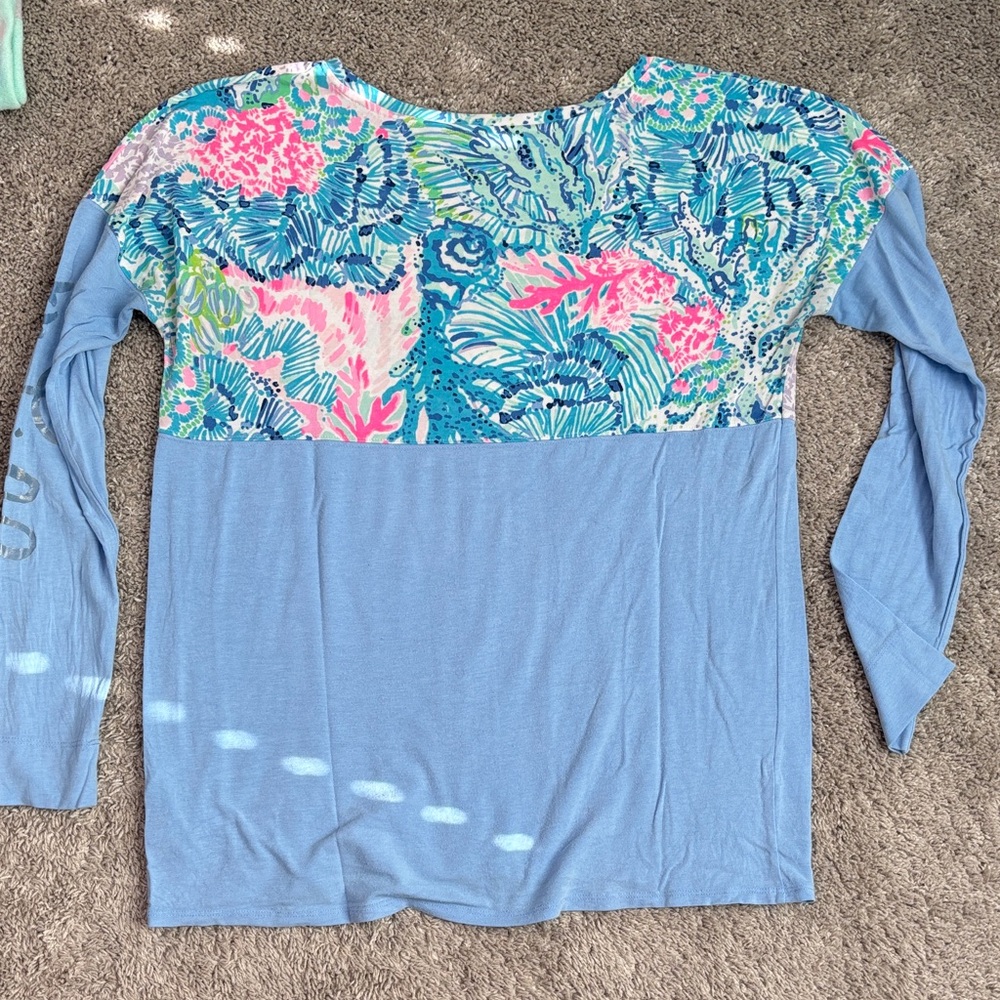 Lilly Pulitzer Blue and Pink Floral Long Sleeve Top - Picture 4 of 4